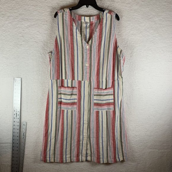 Old Navy Shirt Dress Womens 2XL Striped Pockets Linen V-Neck Sleeveless 8567 - Picture 1 of 7